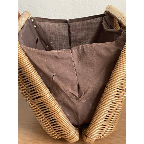 Vintage Wicker & Leather Basket Handbag – Mid Century Artisan Purse - Picture 9 of 9